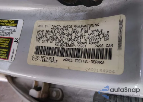 2013 Toyota Corolla Le from USA, damaged, VIN 5YFBU4EE6DP165961